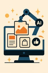 AI robotic arm creating product and ad assets, showing ecommerce trends in generative AI for marketing content.